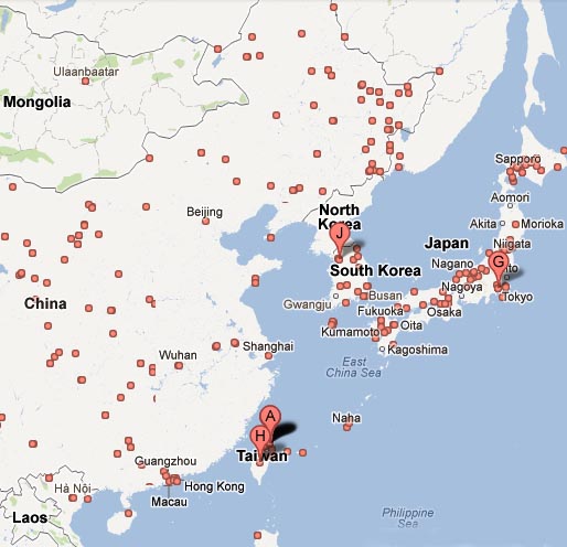 North Korea Japan South Korea Hong Kong Mangolia Macau Osaka Beijjin